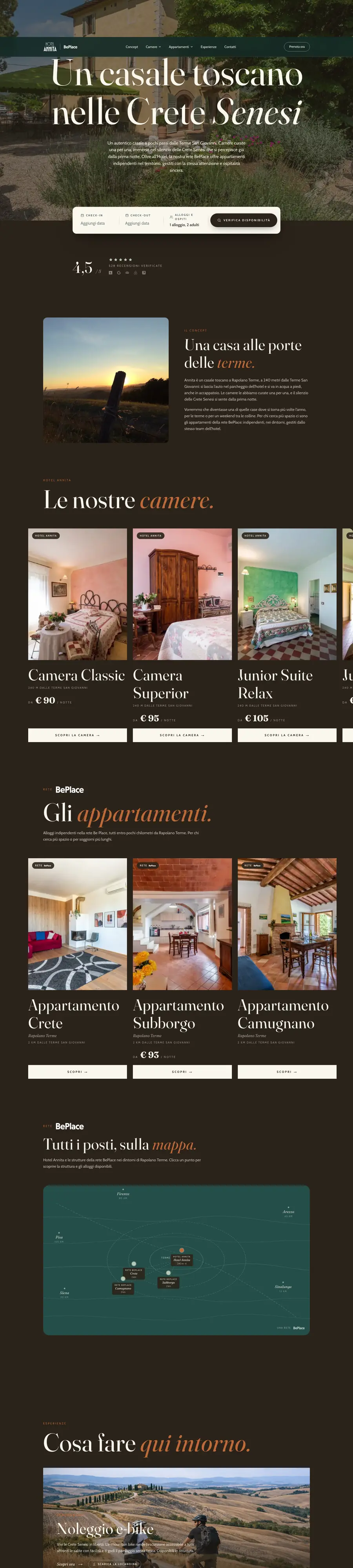 La home di Hotel Annita che scorre dall'alto verso il basso: casale toscano, ricerca delle date, camere, appartamenti ed esperienze